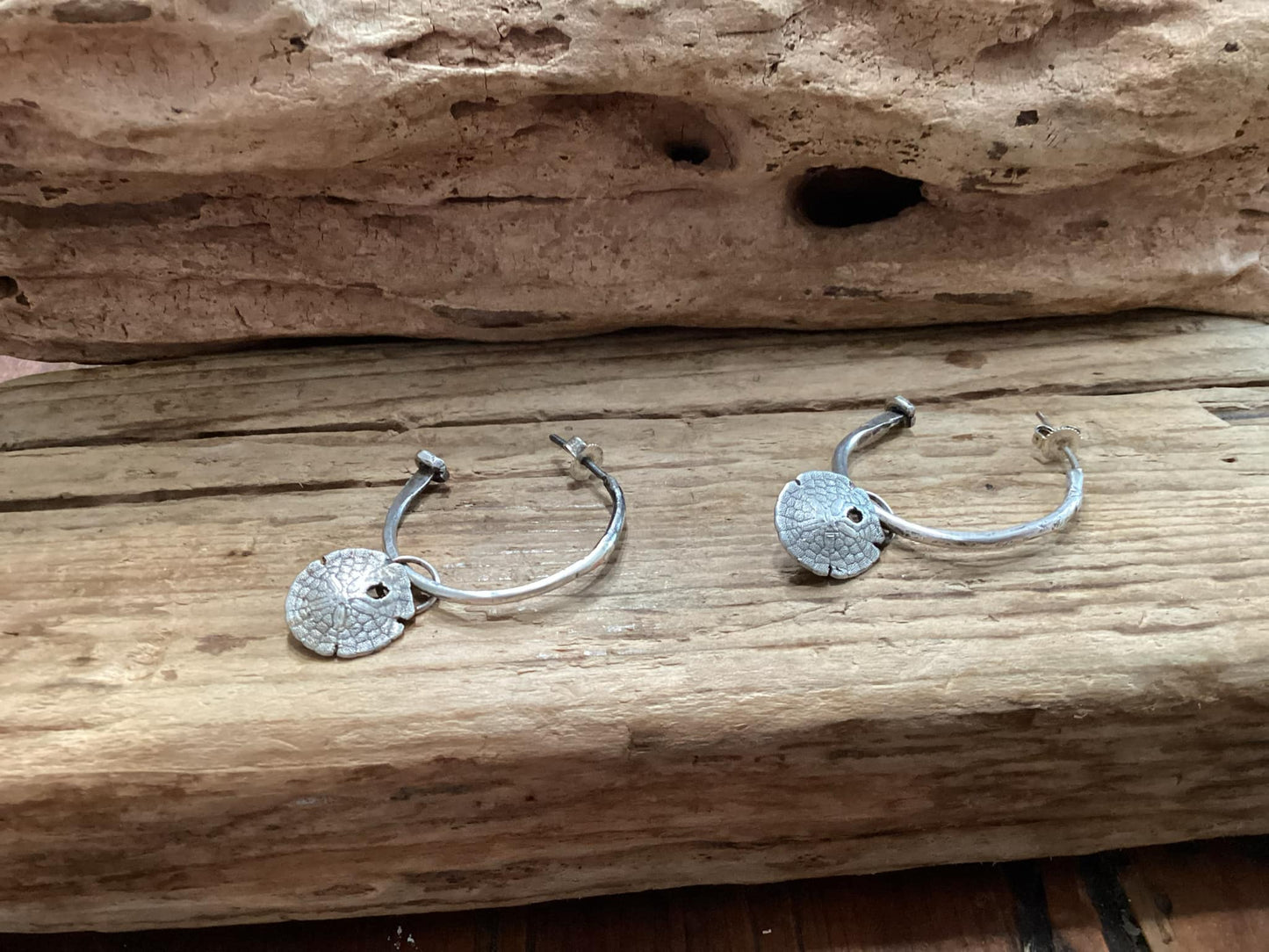 Sterling Silver, Sand Dollar Hoop Earrings