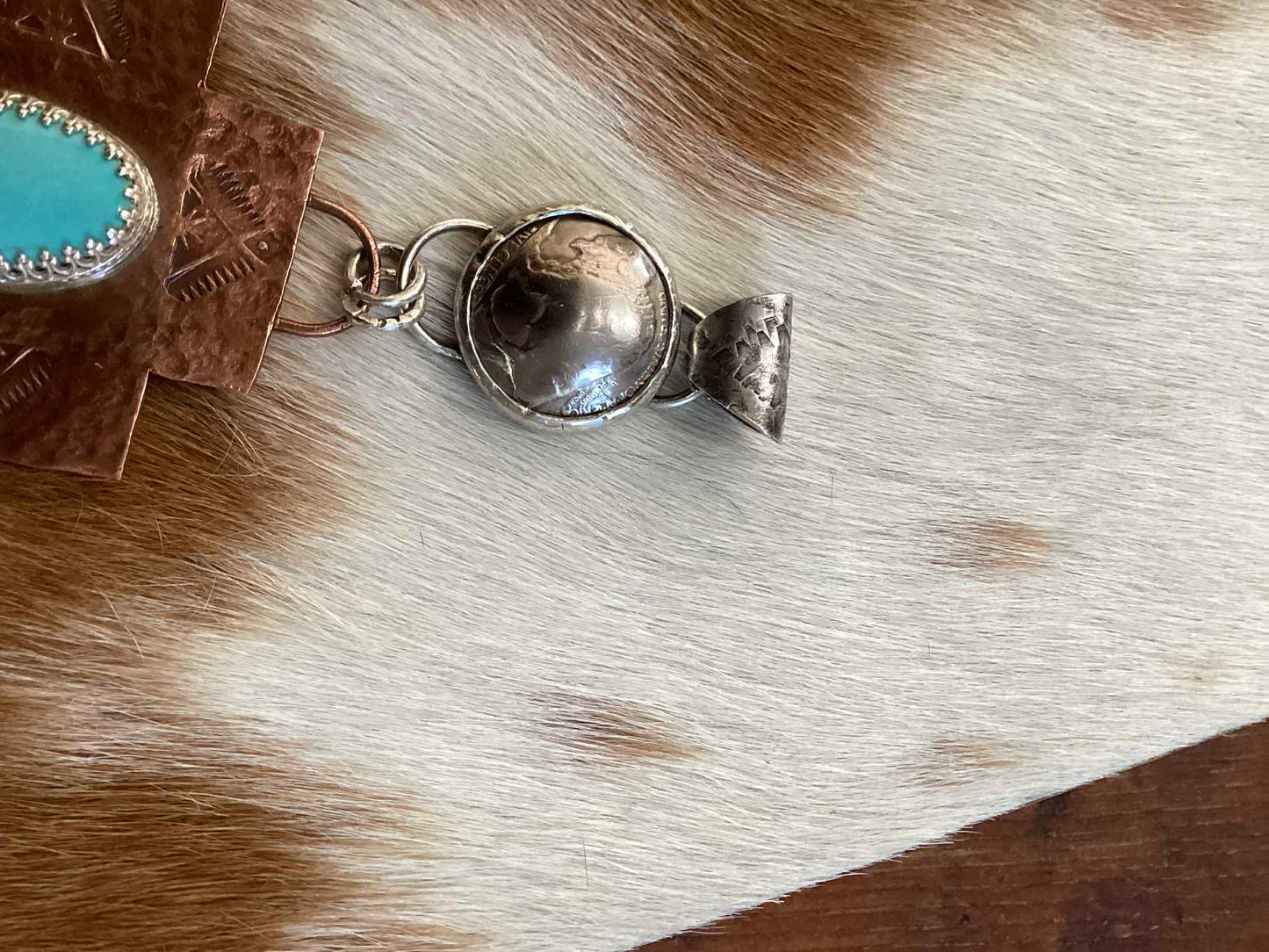 Sterling Silver, Copper and Nickel Turquoise Pendant