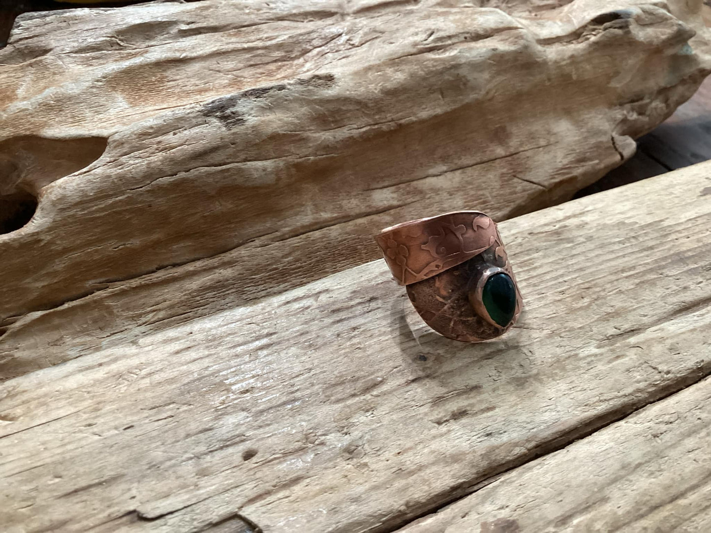 Copper and Jade Hand Forged Ring