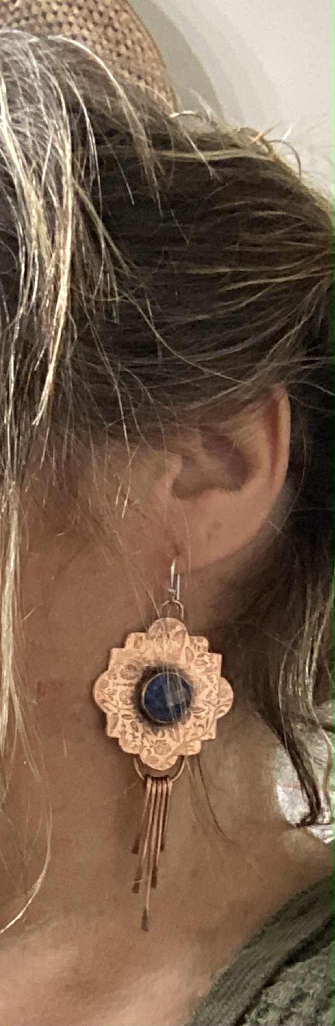 Copper, Sterling Silver and Lapis Earrings