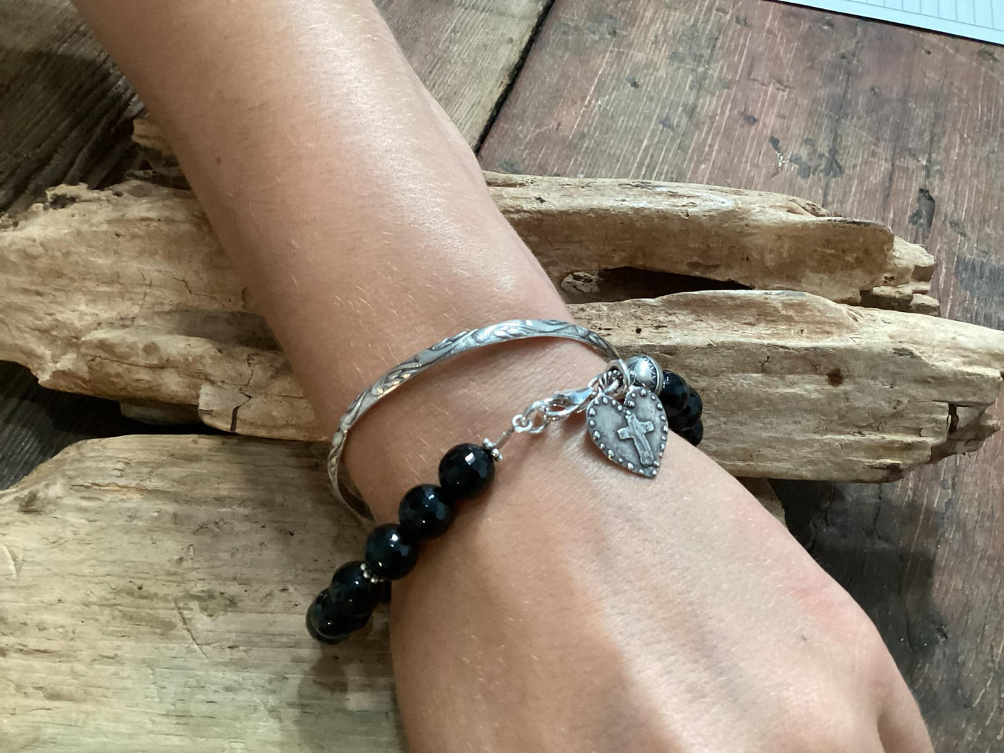 Sterling Silver and Onyx Beaded Bracelet