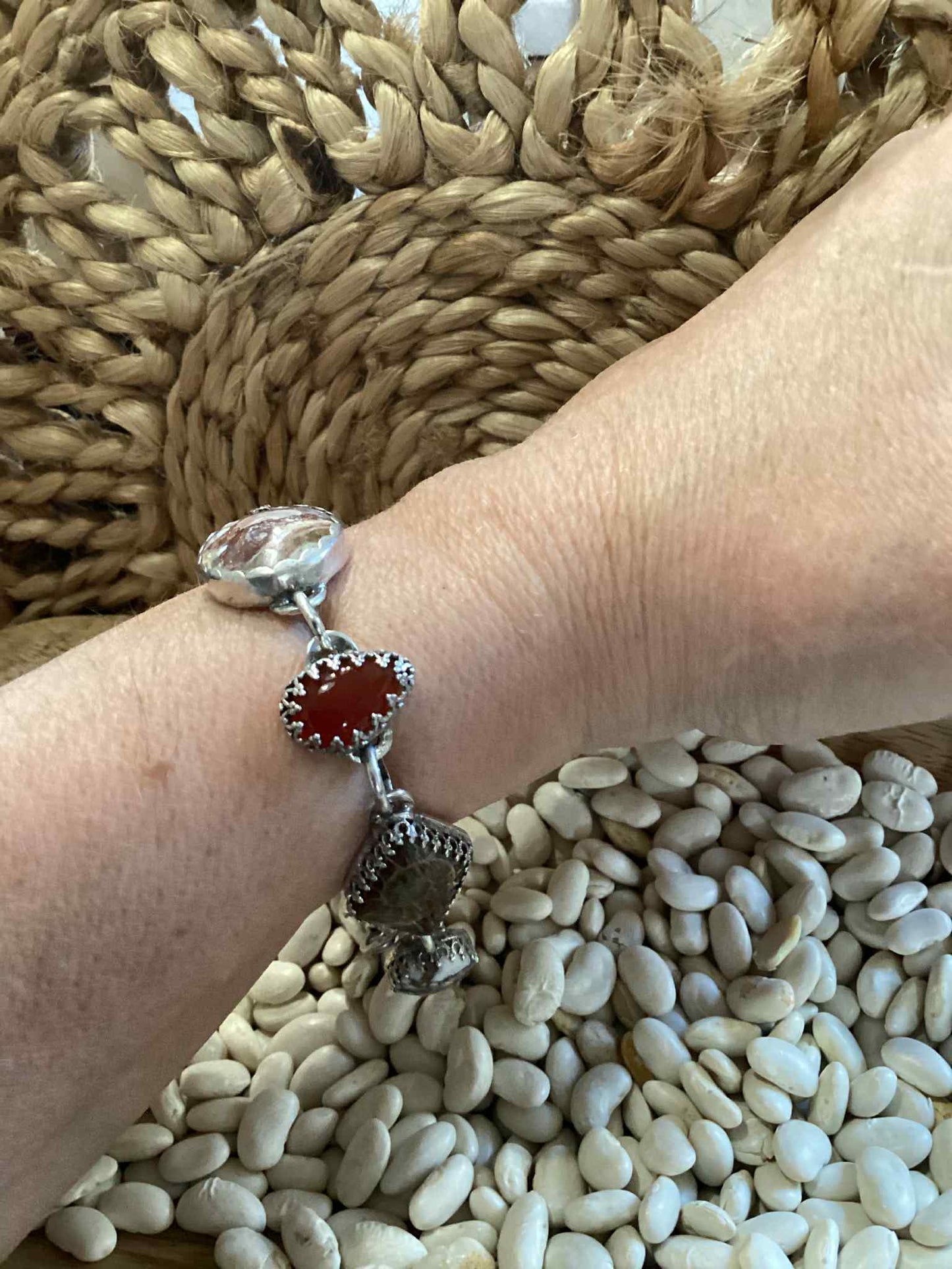 Sterling Silver and Ammonite, Amber Bracelet