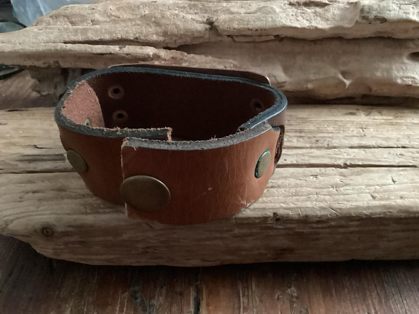 Leather, Copper and Sterling Silver White Buffalo Cuff Bracelet