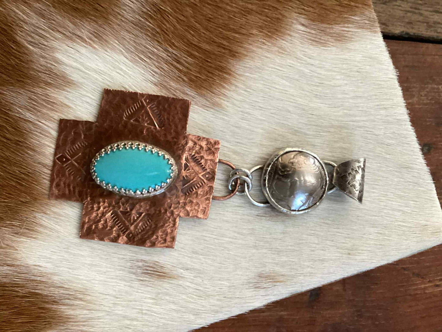 Sterling Silver, Copper and Nickel Turquoise Pendant