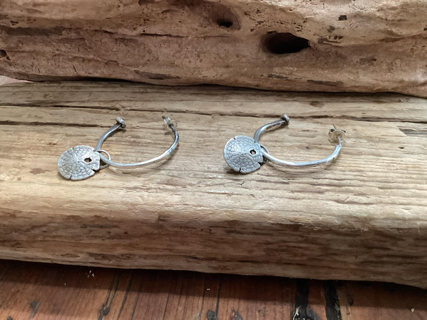 Sterling Silver, Sand Dollar Hoop Earrings