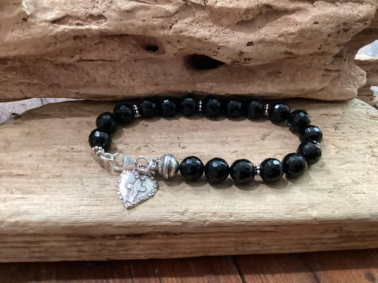 Sterling Silver and Onyx Beaded Bracelet