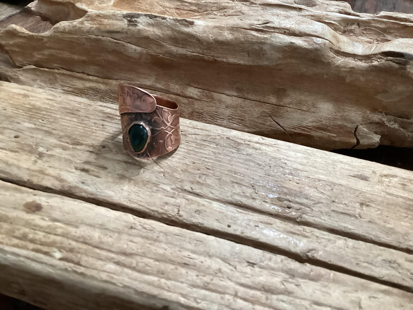 Copper and Jade Hand Forged Ring
