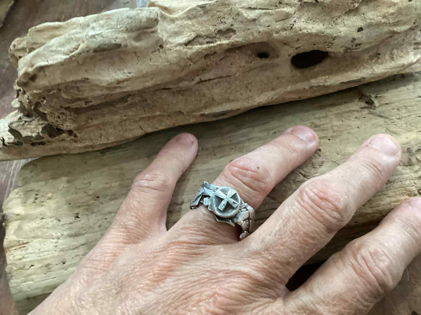 Sterling Silver Reticulated Cross Ring