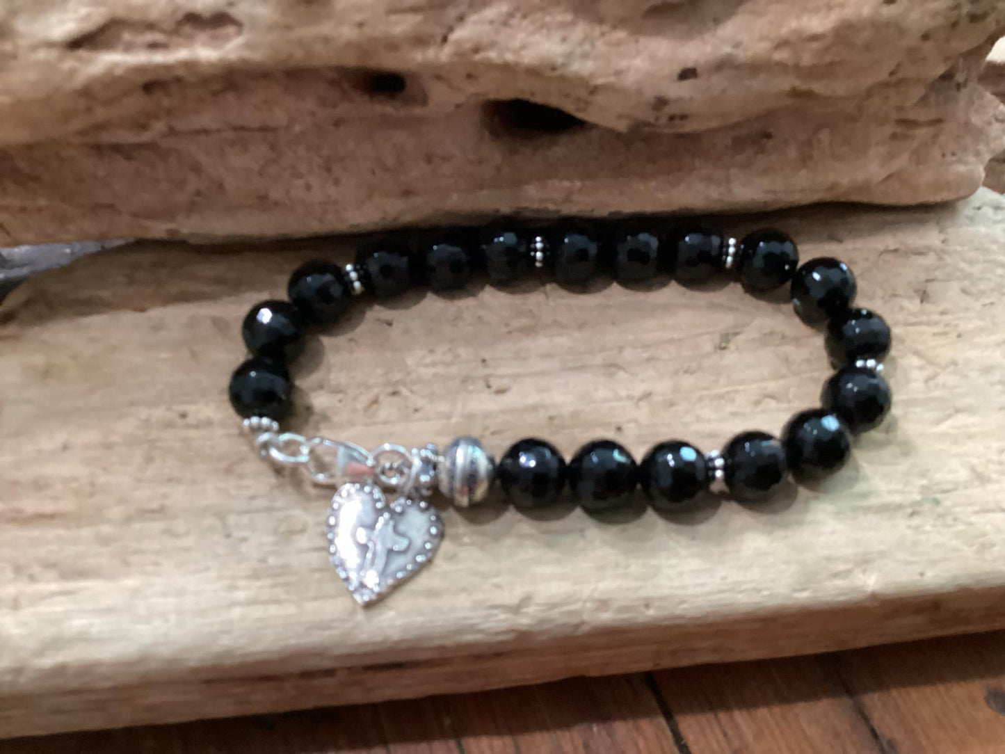 Sterling Silver and Onyx Beaded Bracelet