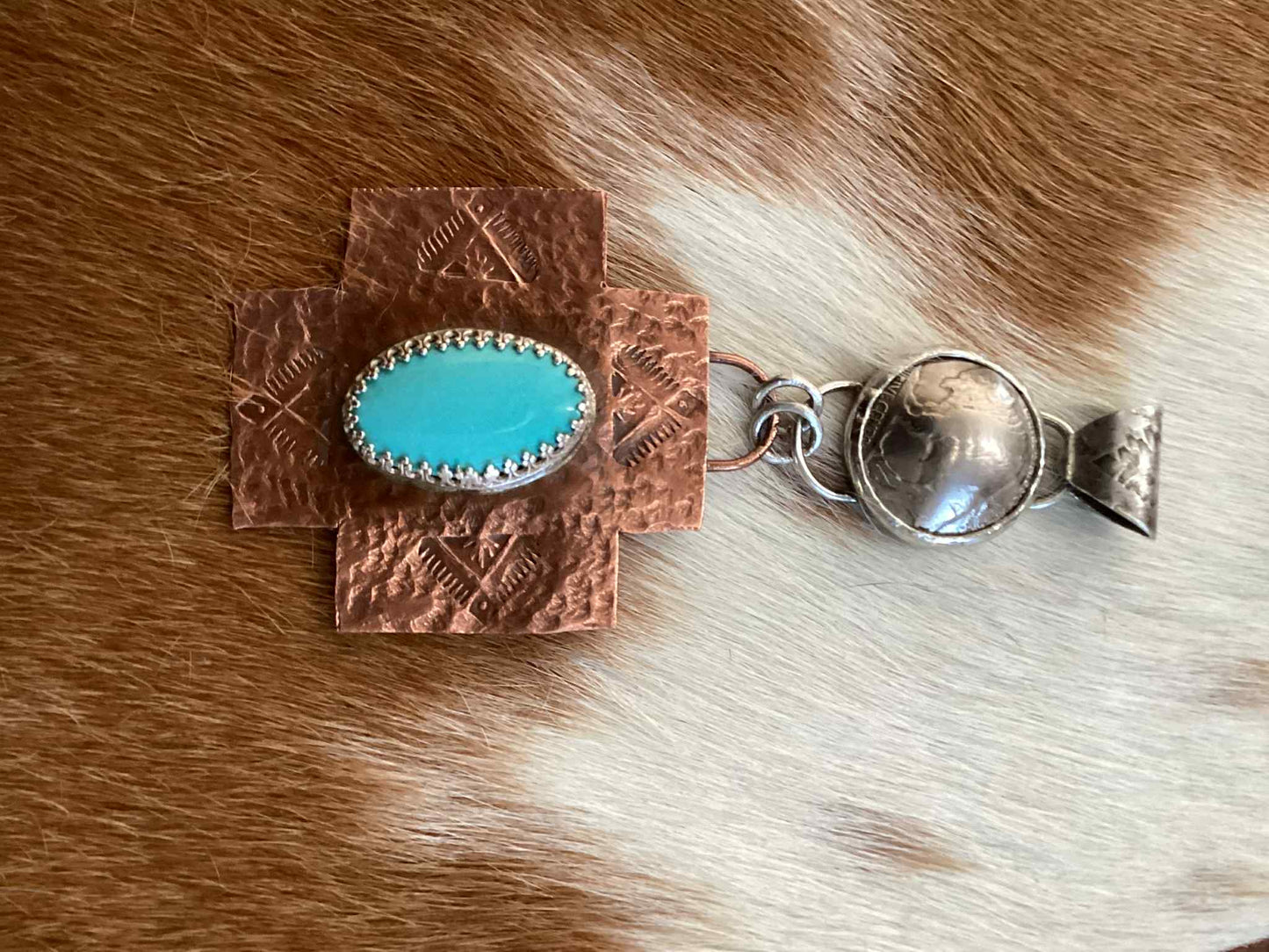 Sterling Silver, Copper and Nickel Turquoise Pendant