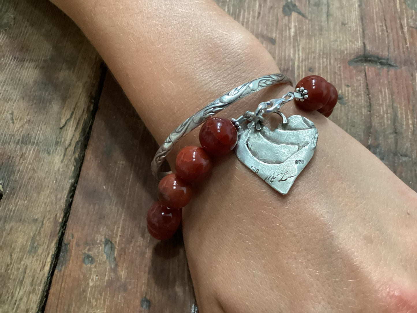 Sterling Silver Beaded Heart Bracelet