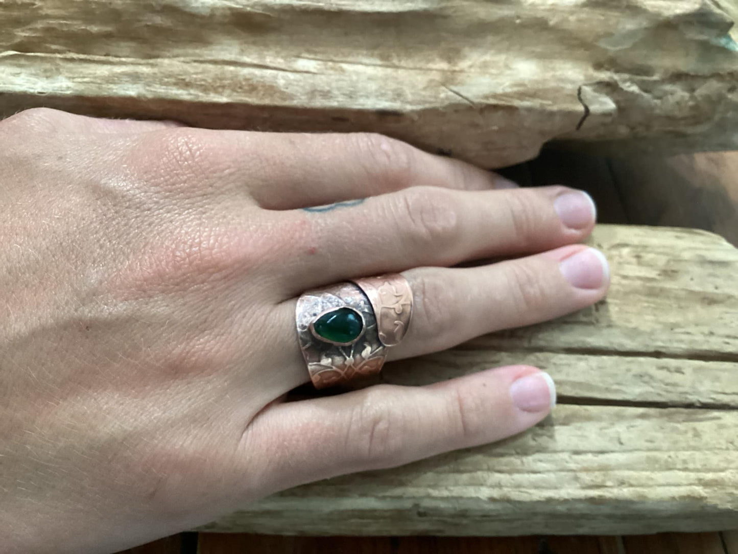 Copper and Jade Hand Forged Ring