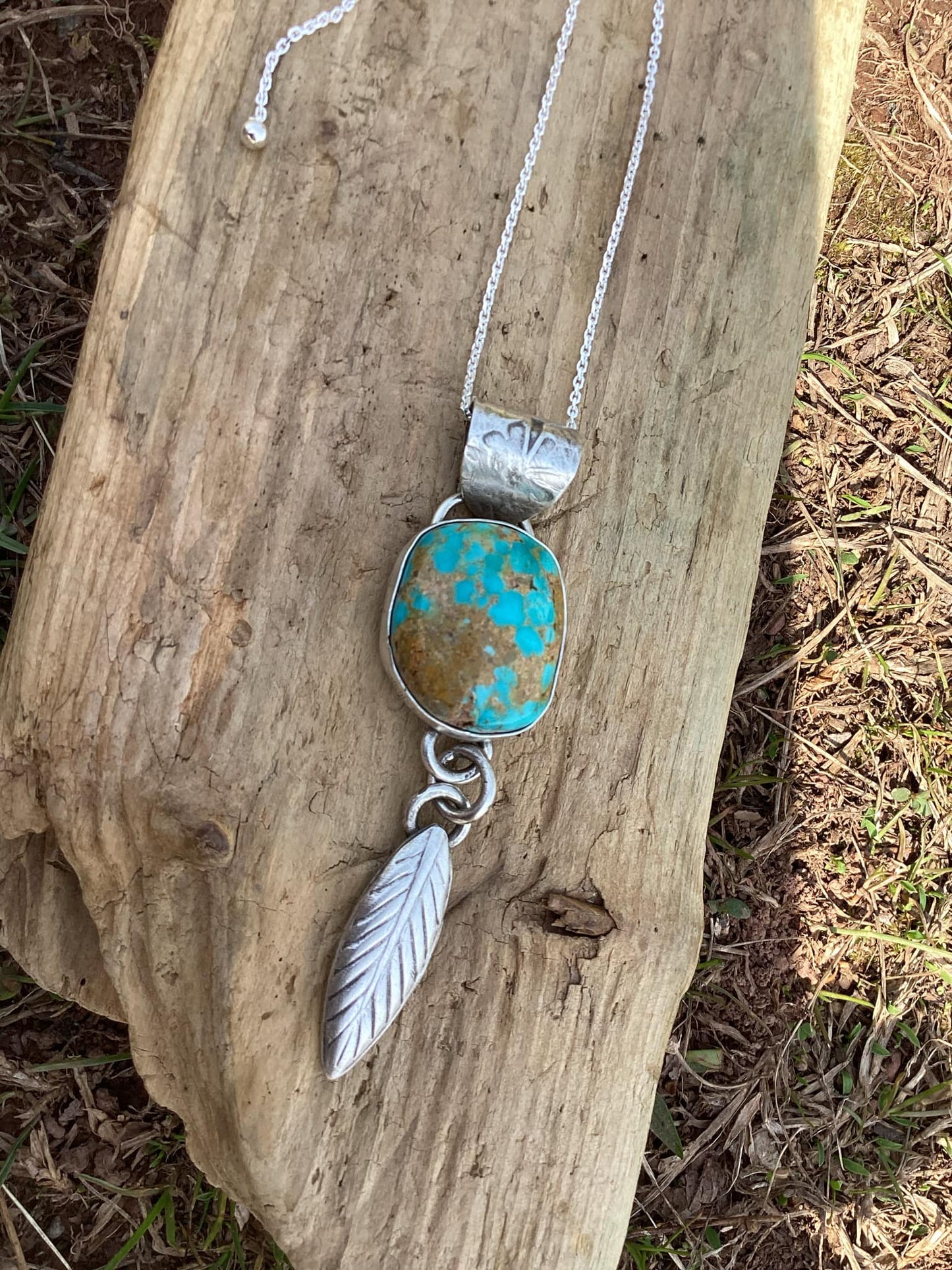 Sterling Silver and Turquoise Feather Necklace