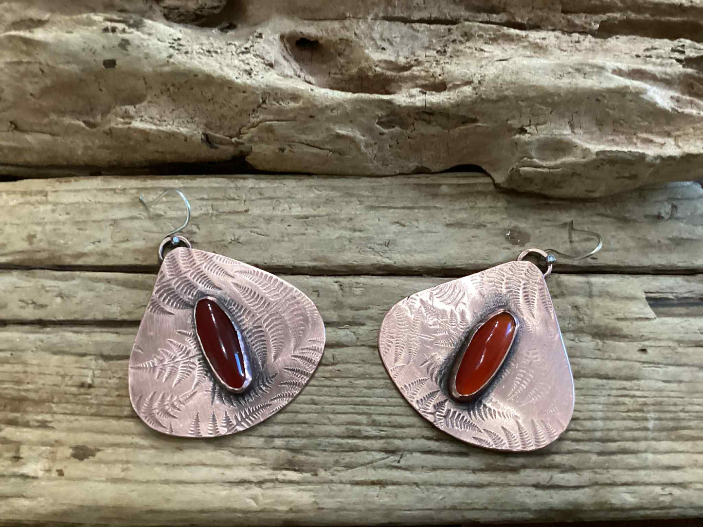 Copper and Carnelian, Fern Earrings