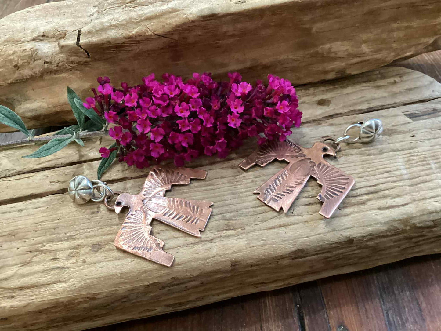 Sterling Silver and Copper Phoenix Earrings