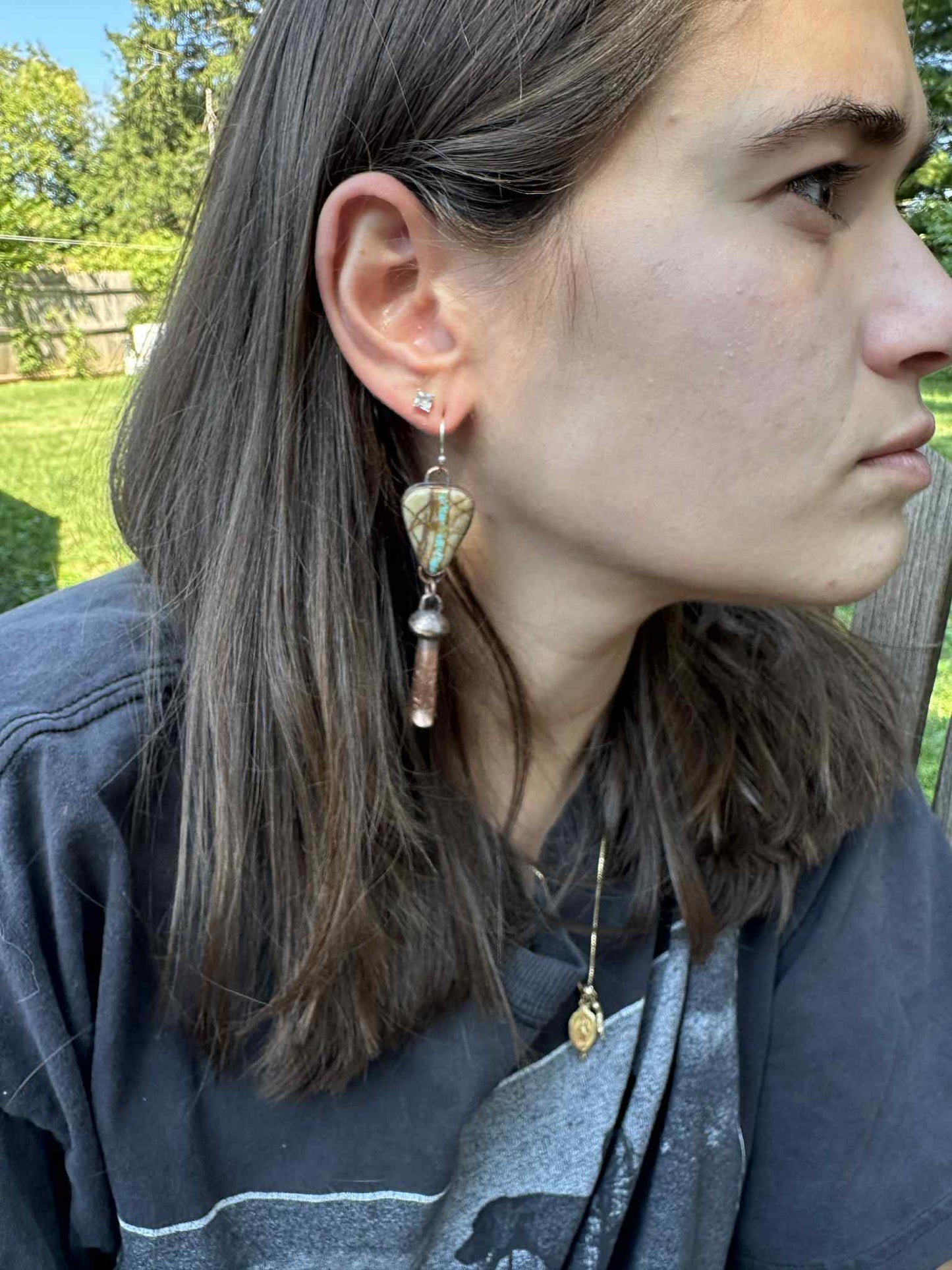 Sterling Silver, Copper and Turquoise Earrings