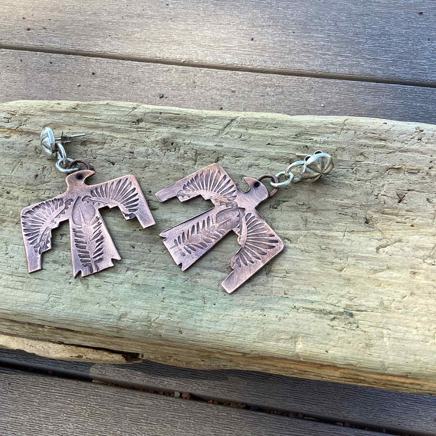 Sterling Silver and Copper Phoenix Earrings