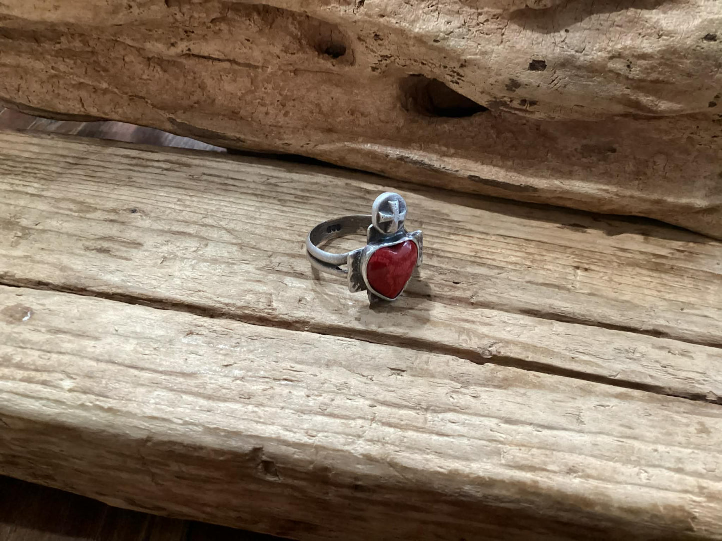 Sterling Silver and Coral Heart Ring