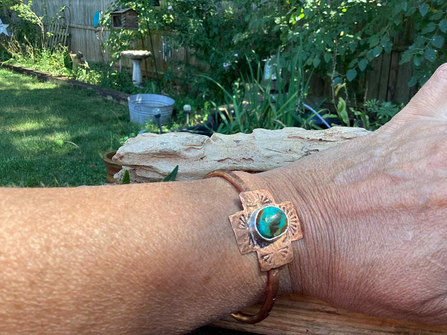 Copper, Sterling Silver and Turquoise Cuff Bracelet