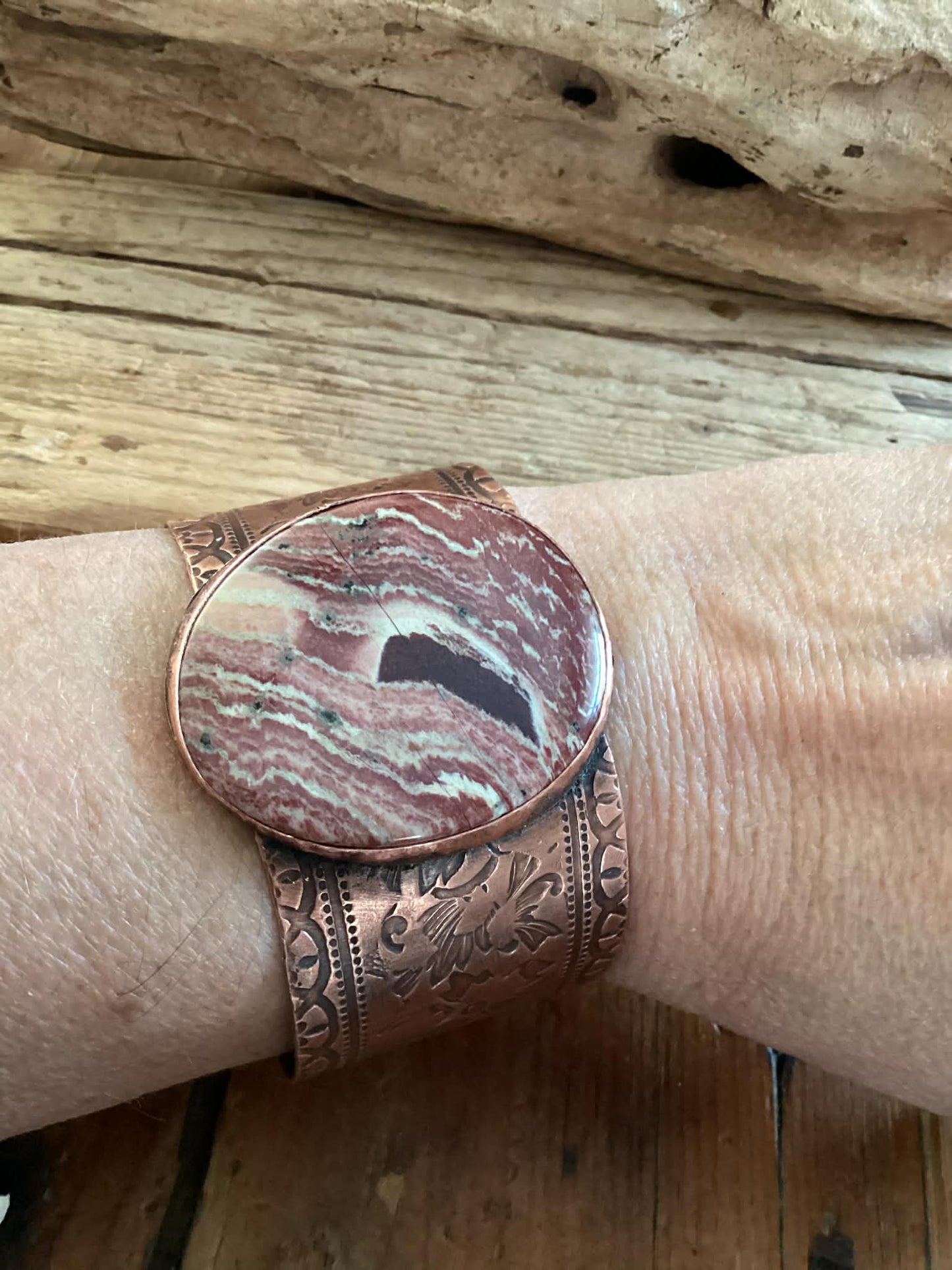 Copper and Rhodonite Cuff Bracelet