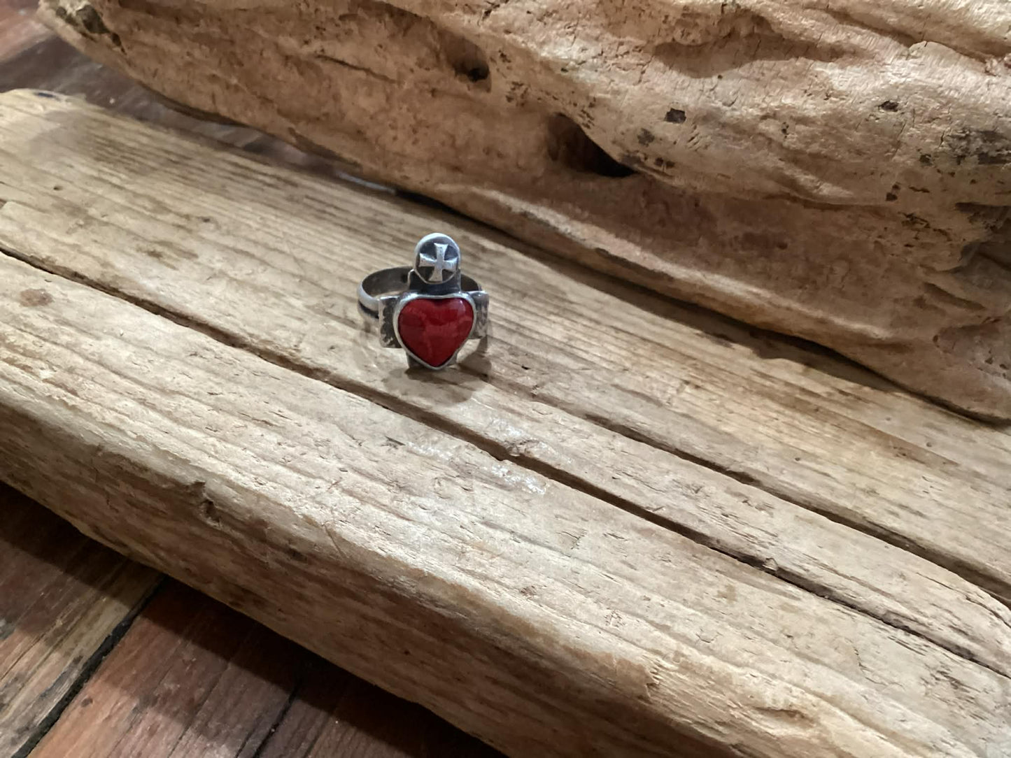 Sterling Silver and Coral Heart Ring