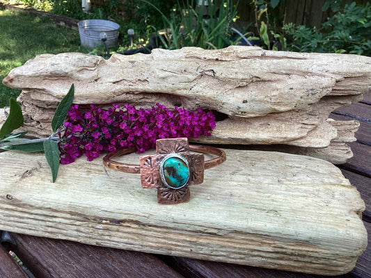 Copper, Sterling Silver and Turquoise Cuff Bracelet