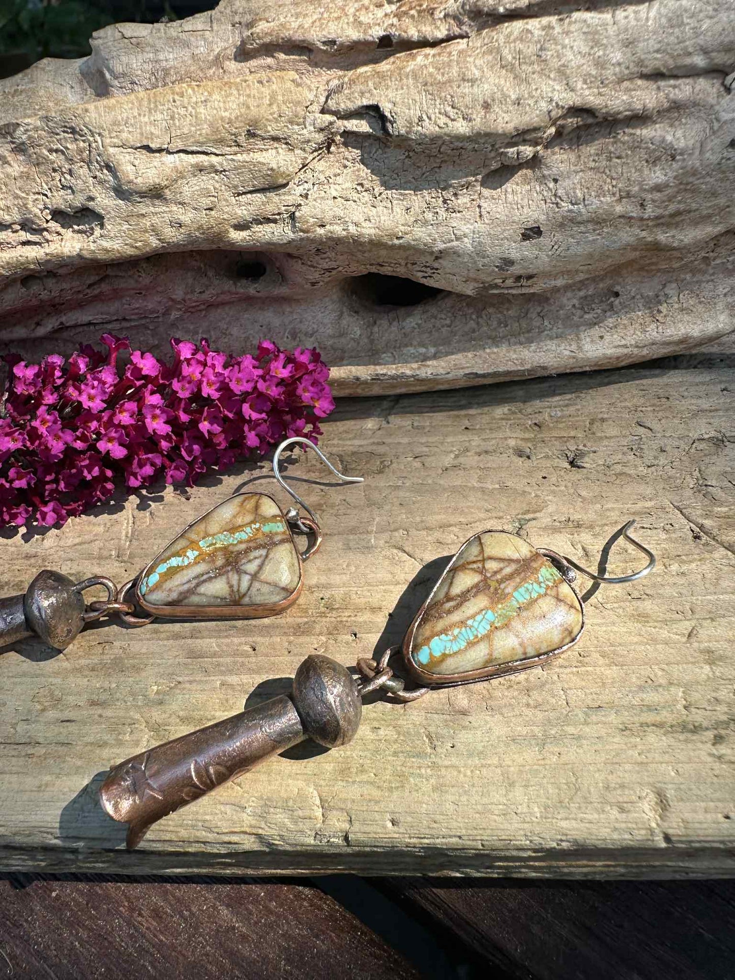 Sterling Silver, Copper and Turquoise Earrings