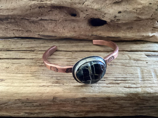 Sterling Silver, Copper and White Buffalo Cuff Bracelet