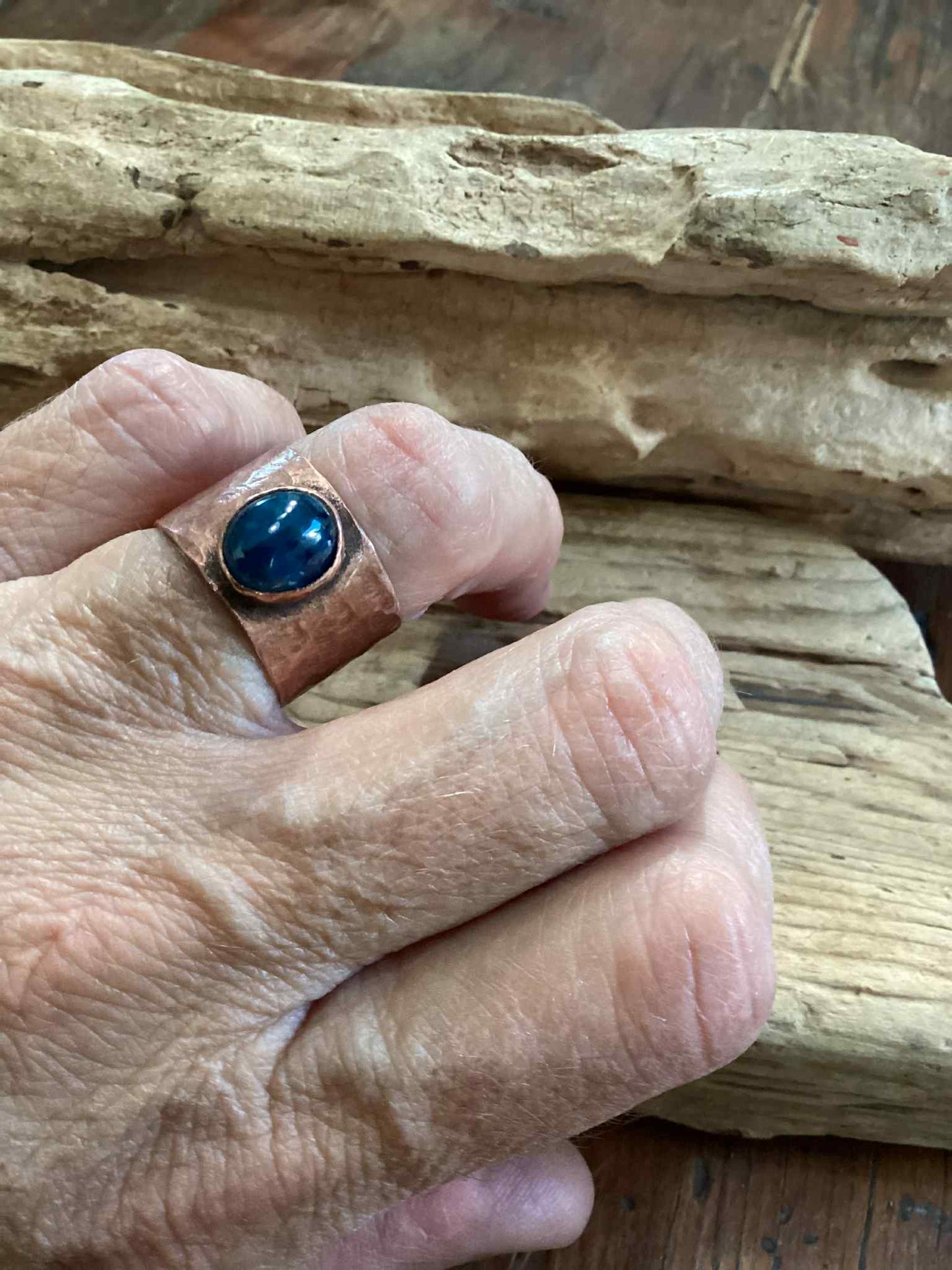 Copper and Apatite Hammered Ring Size 8
