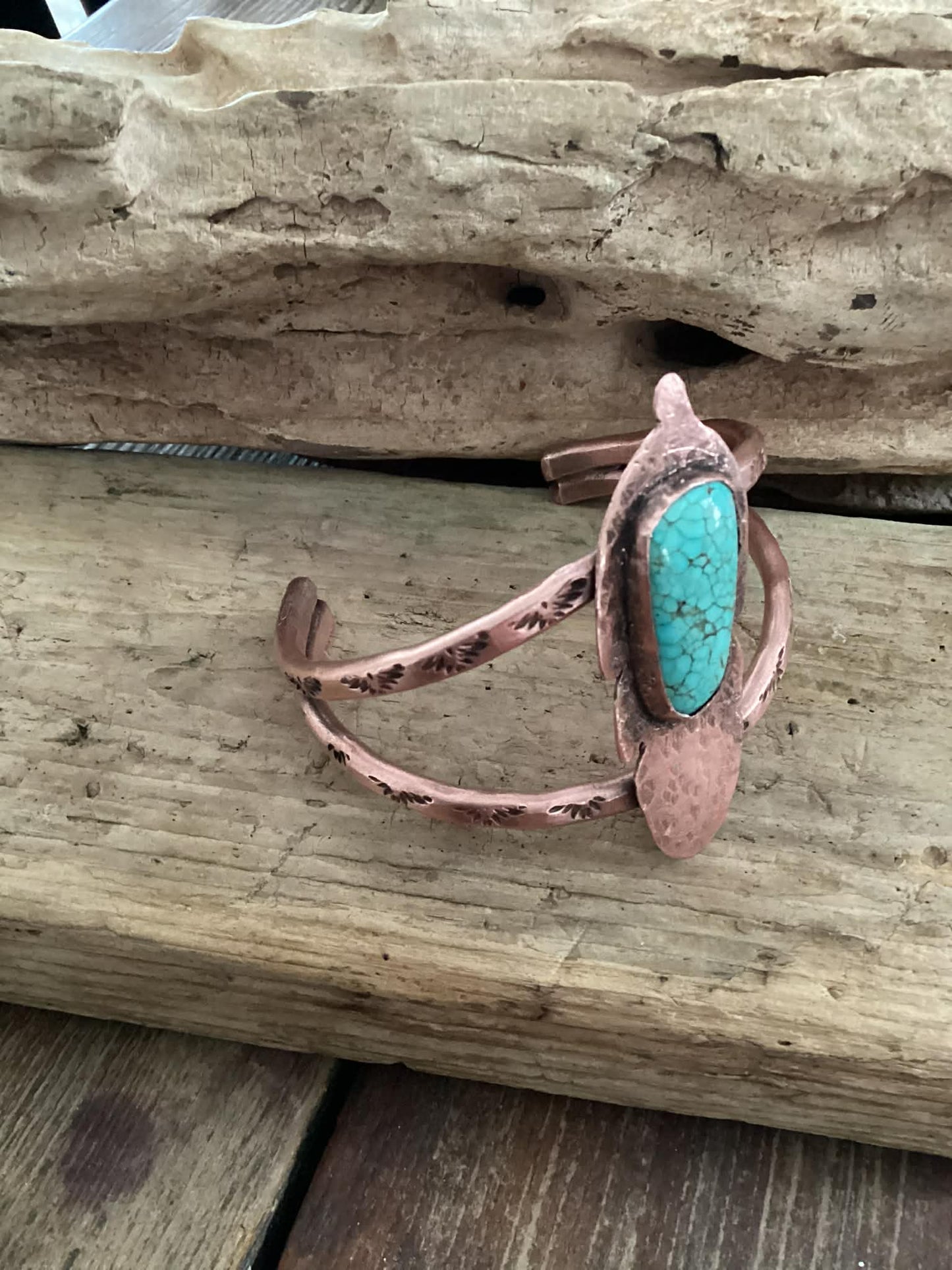 Copper and Turquoise, Hand Stamped Cuff Bracelet