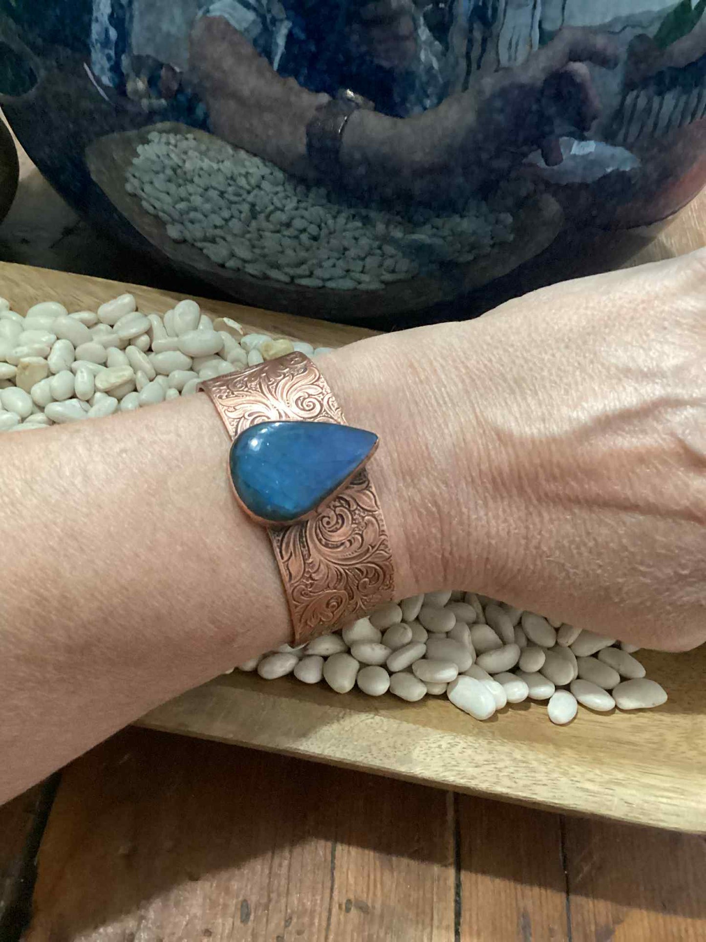 Copper and Labradorite Cuff Bracelet