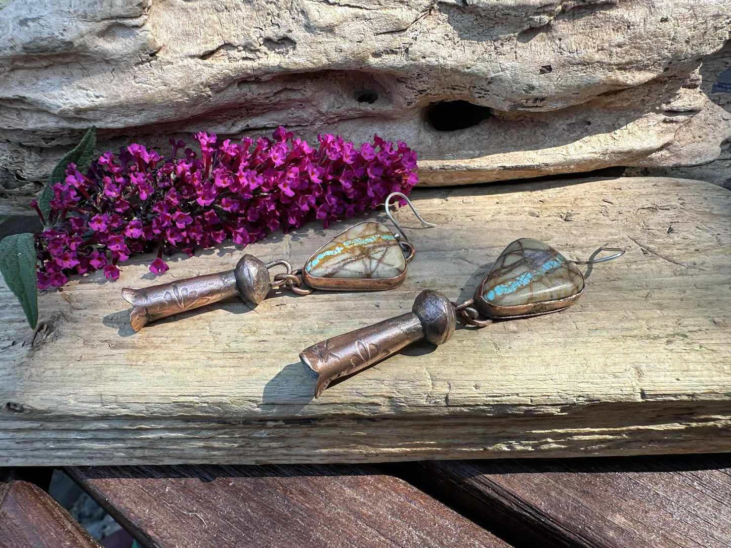 Sterling Silver, Copper and Turquoise Earrings