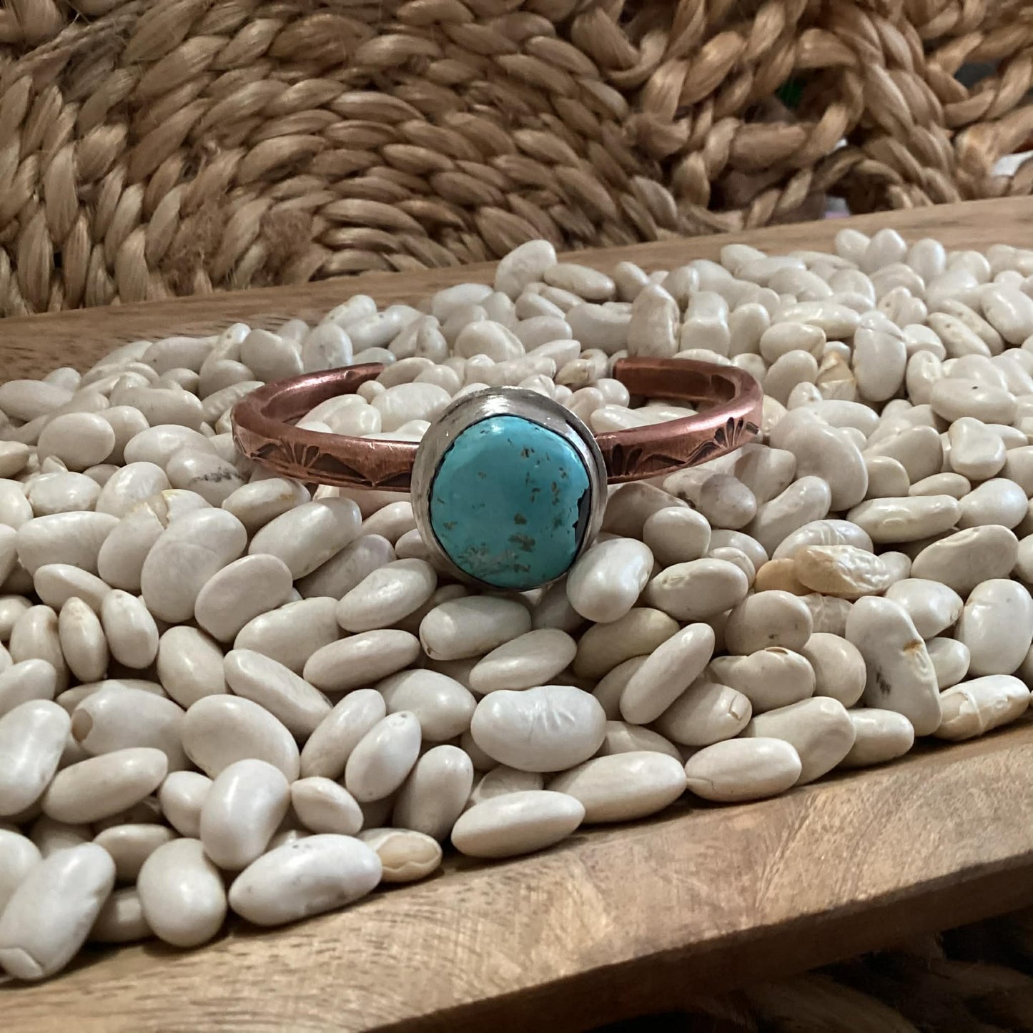 Sterling Silver, Copper and Turquoise Cuff Bracelet