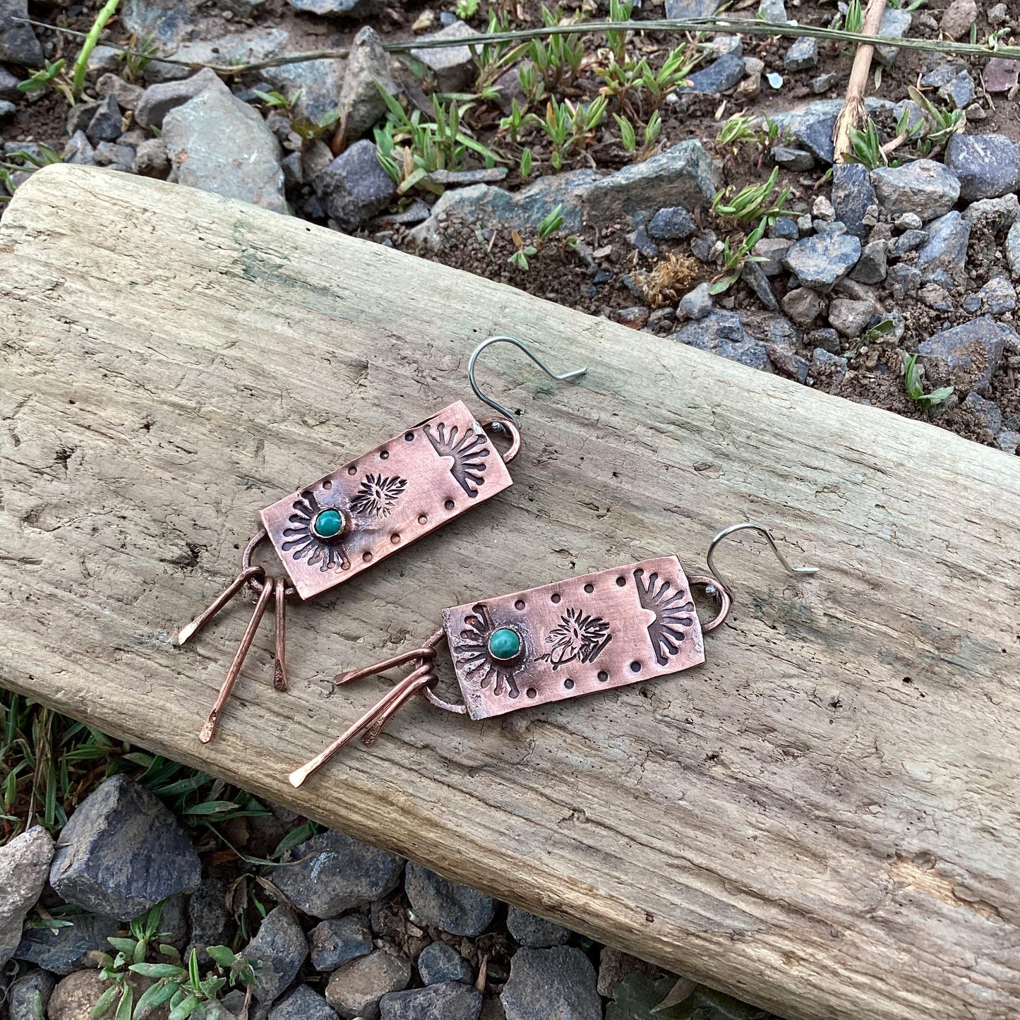 Copper, Sterling Silver and Turquoise Earrings