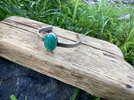 Sterling Silver and Turquoise, Hammered Cuff Bracelet