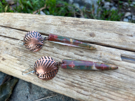 Sterling Silver, Copper and Jasper Dangle Earrings