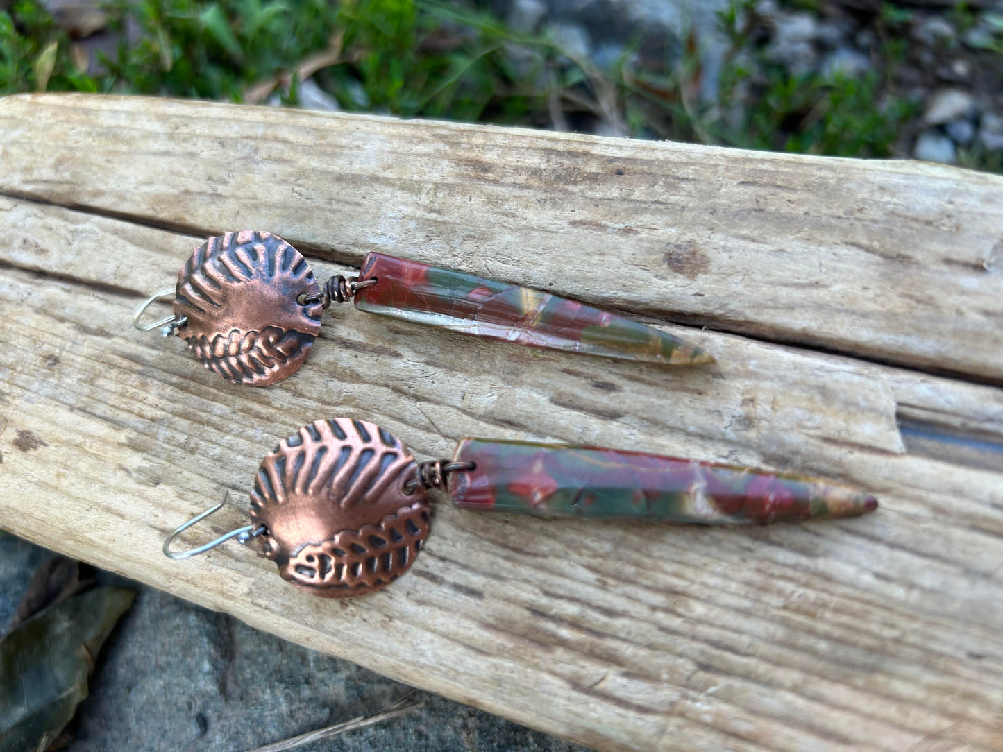 Sterling Silver, Copper and Jasper Dangle Earrings
