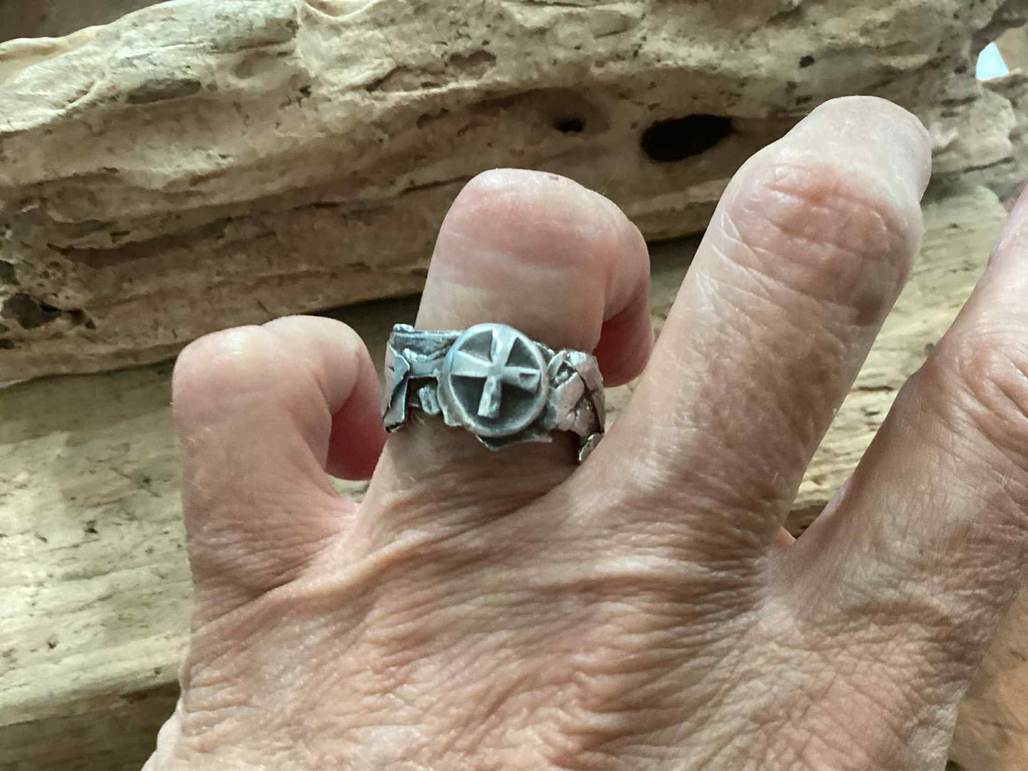 Sterling Silver Reticulated Cross Ring