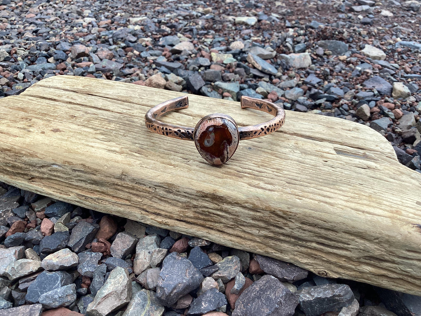 Copper and Mexican Fire Opal Cuff Bracelet