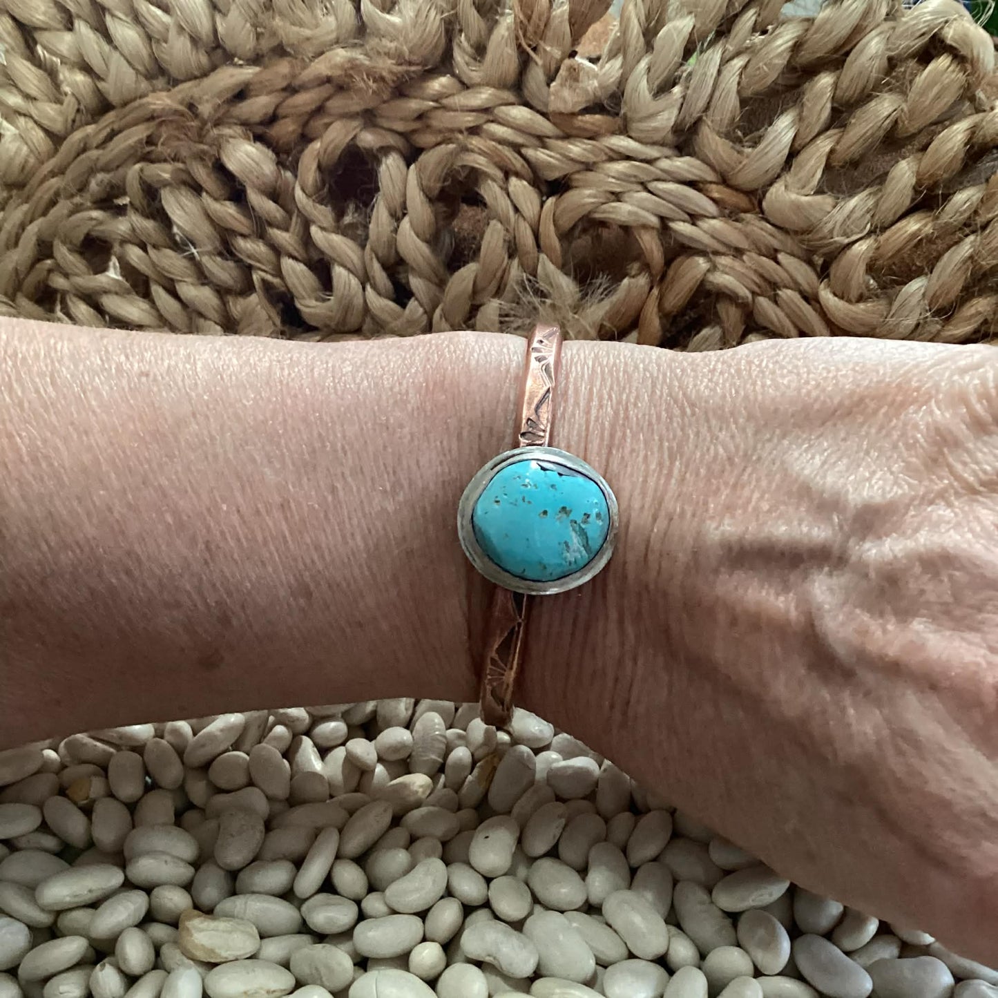 Sterling Silver, Copper and Turquoise Cuff Bracelet