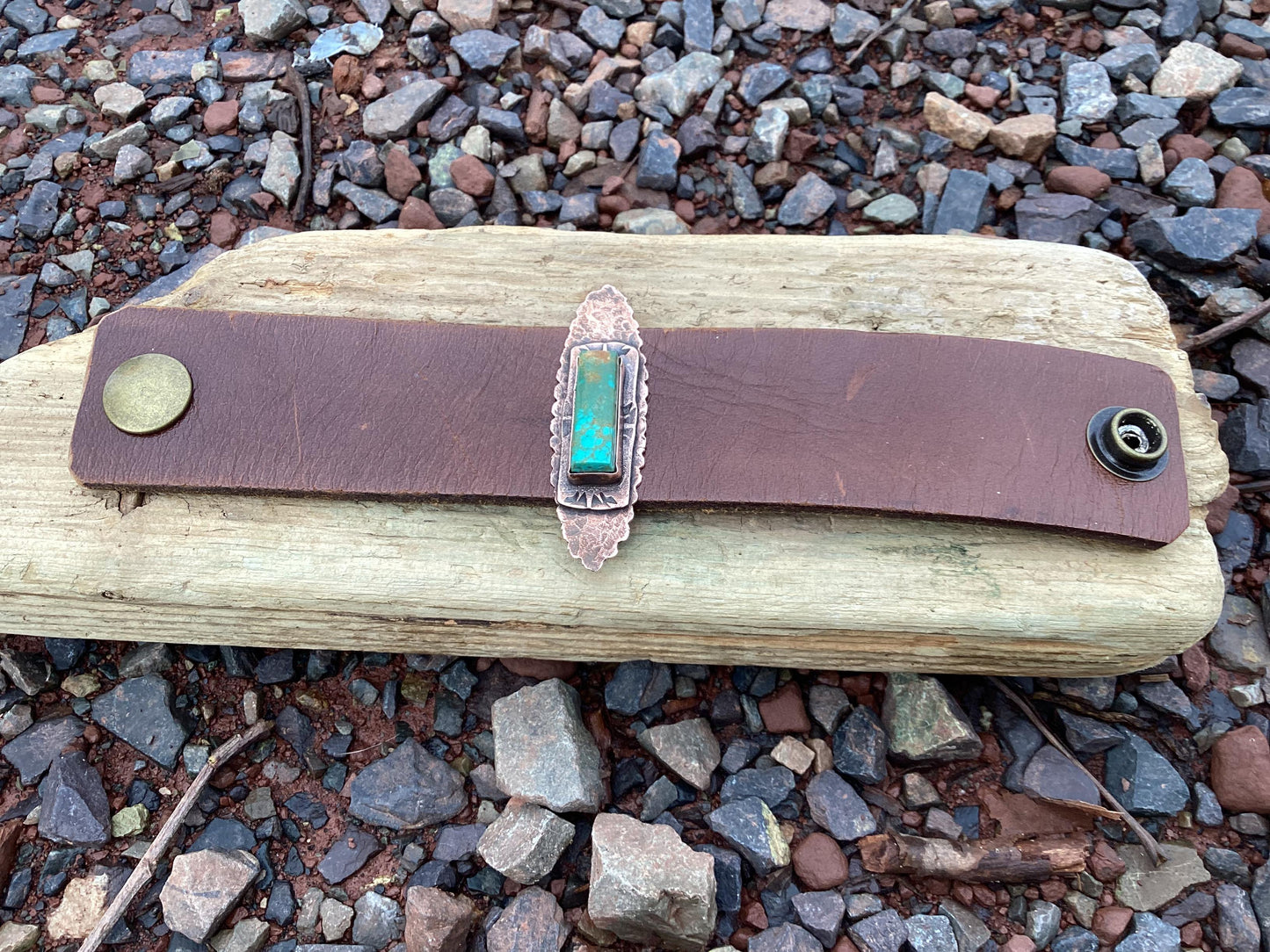 Leather, Copper and Turquoise Cuff Bracelet