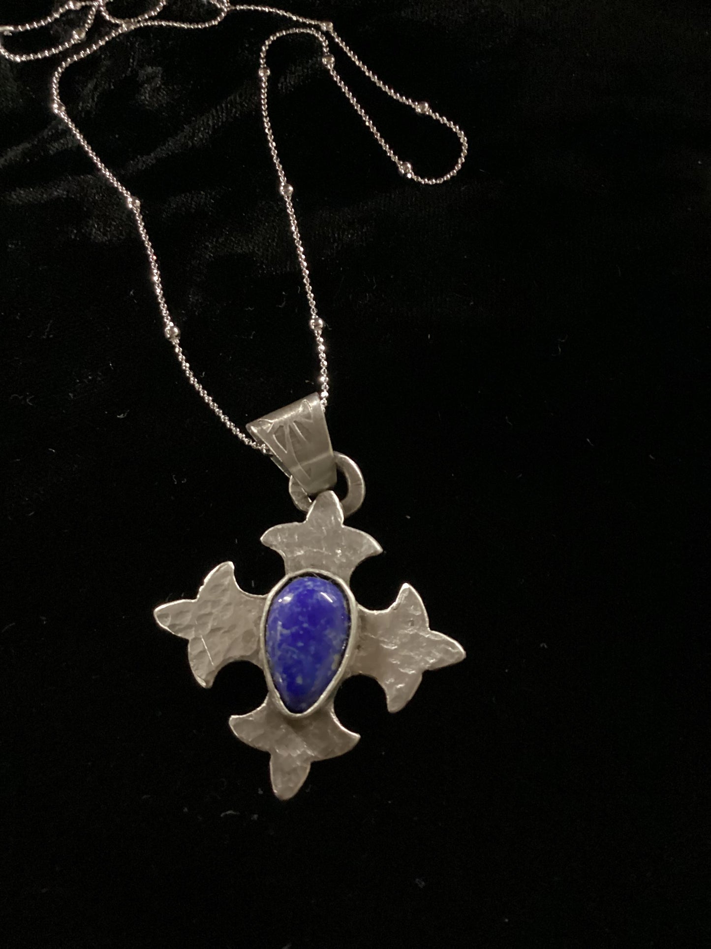 Sterling Silver and Lapis Cross Necklace