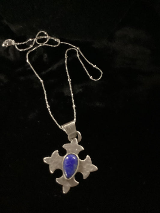 Sterling Silver and Lapis Cross Necklace