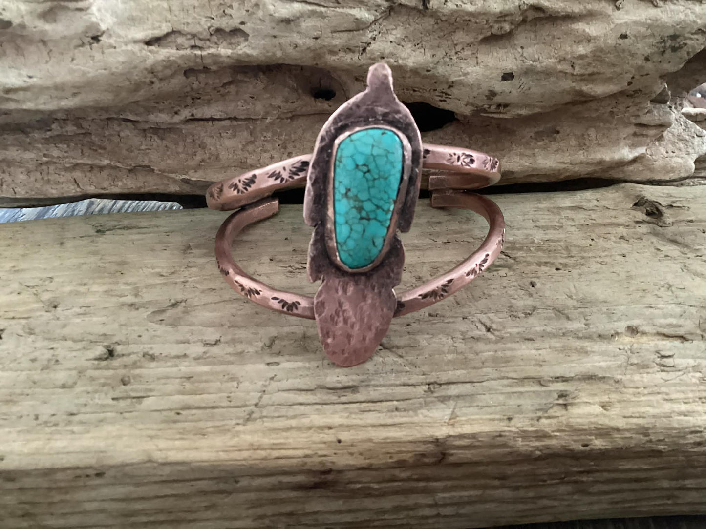 Copper and Turquoise, Hand Stamped Cuff Bracelet
