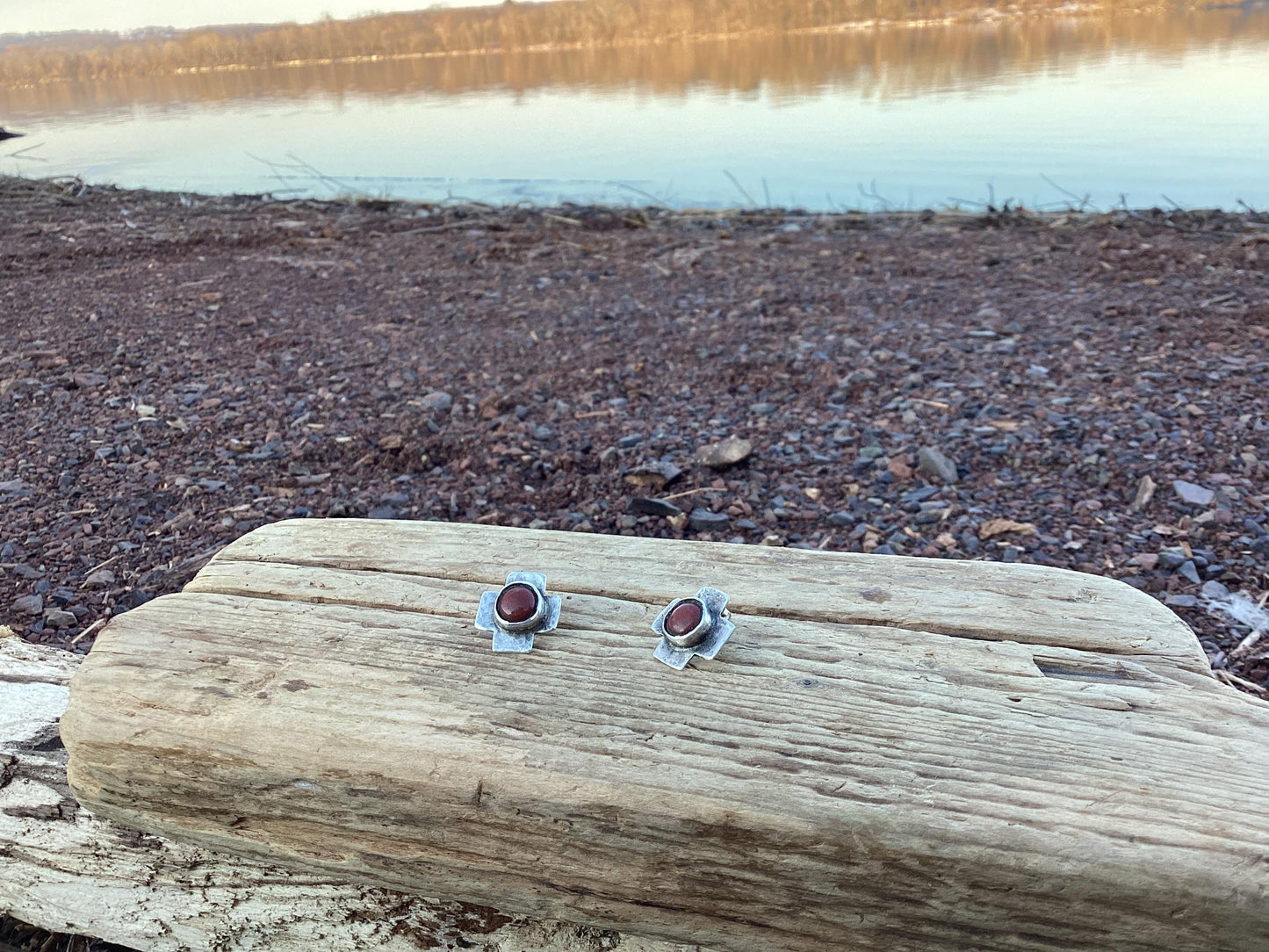 Sterling Silver and Coral Stud Earrings