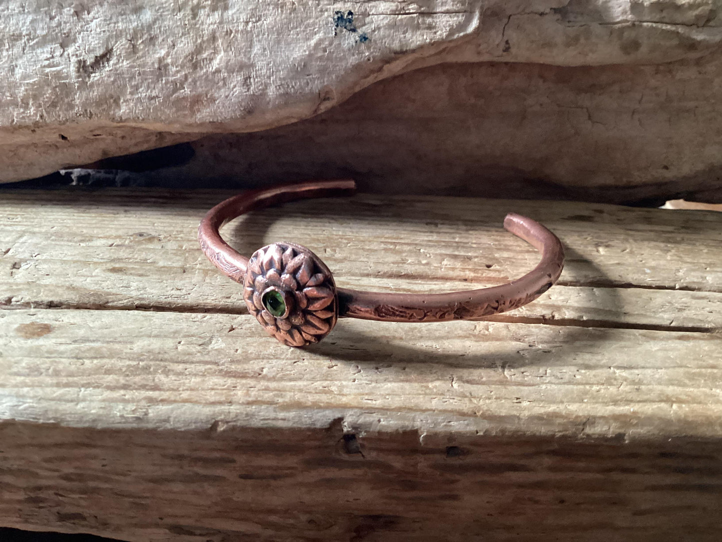 Copper and Peridot Cuff Bracelet