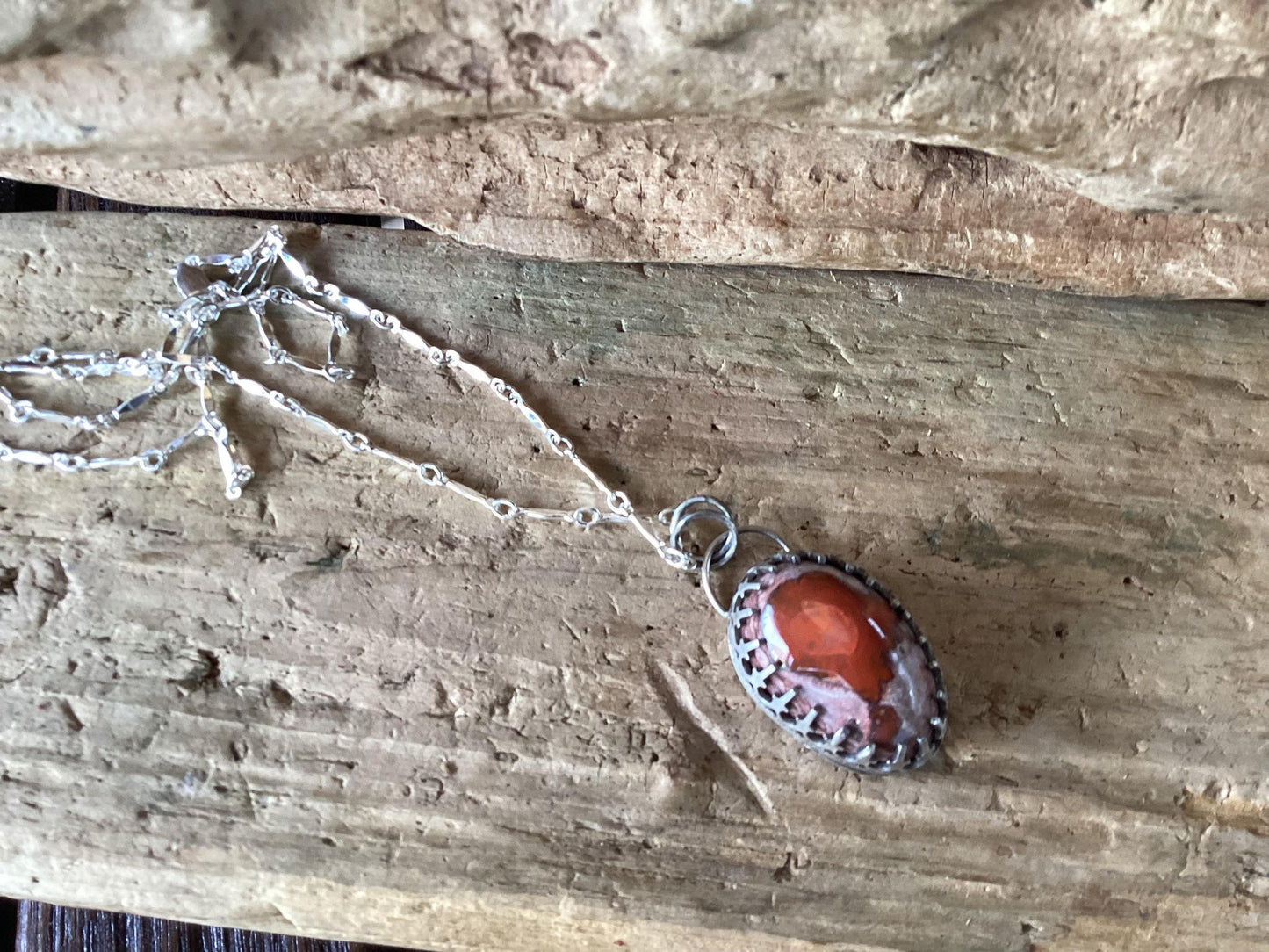Sterling Silver and Fire Opal Necklace