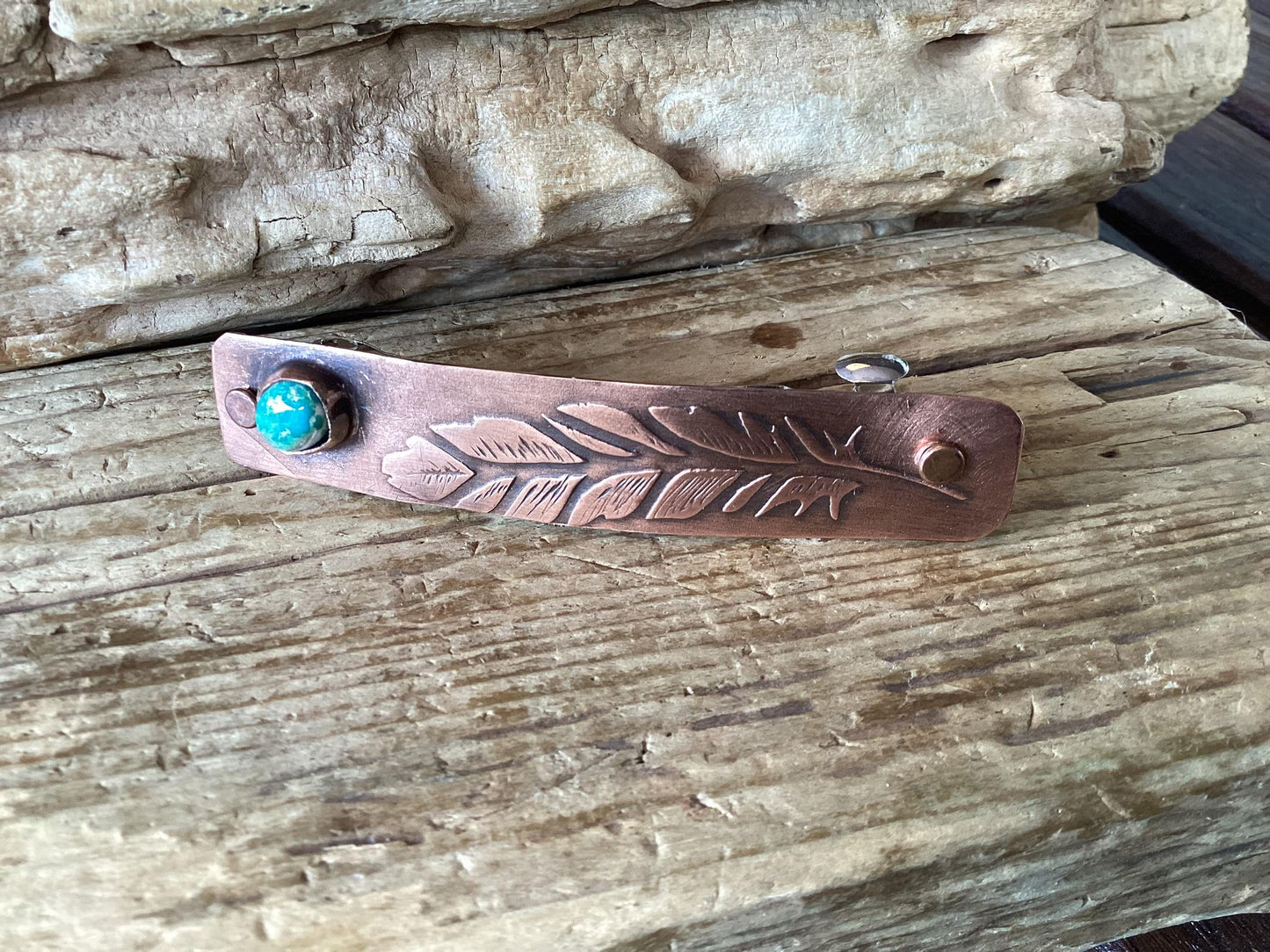 Copper and Turquoise Feather Barrette