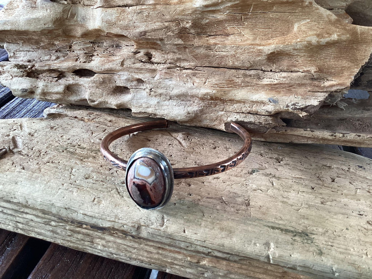 Copper, Sterling Silver and Fire Opal Cuff Bracelet