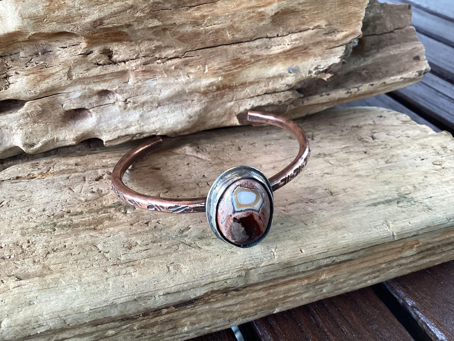 Copper, Sterling Silver and Fire Opal Cuff Bracelet